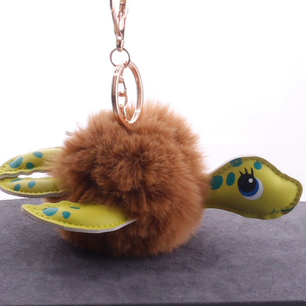 Wholesale Hairy Ball Cute Little Turtle Keychains